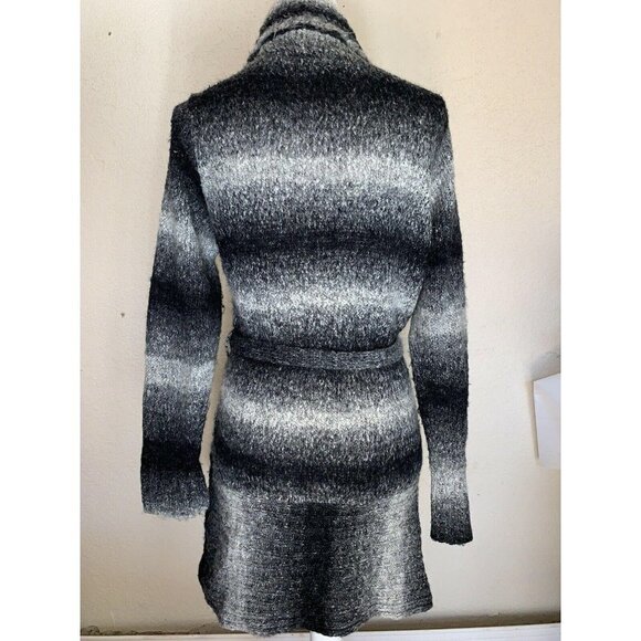 BRITTANY Black Wool Blend Belted Cardigan Knit Sweater E1 - Picture 3 of 4